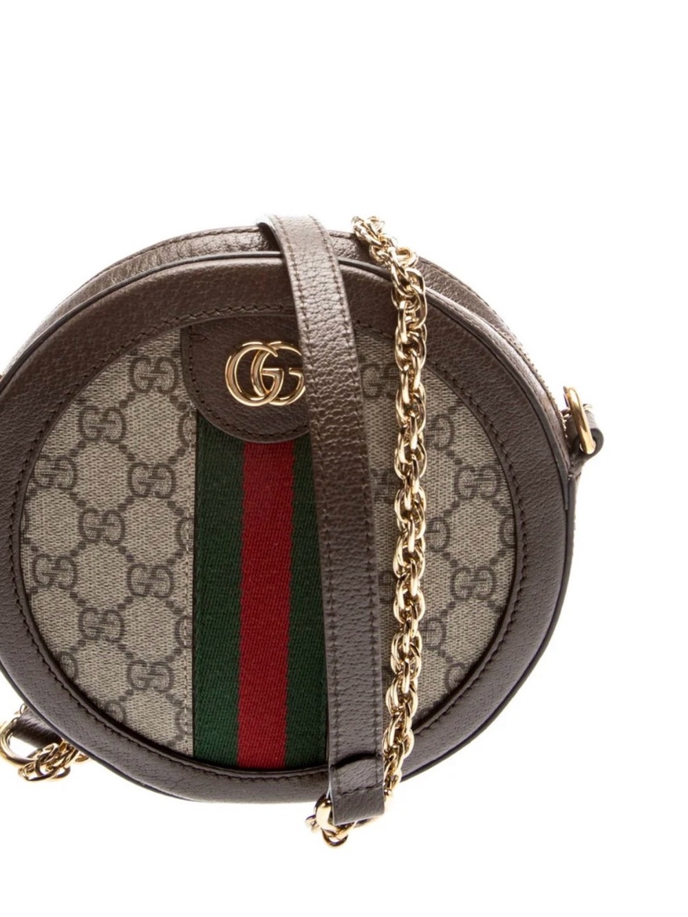 Gucci Brown GG Supreme Round Crossbody with Green-Red Web